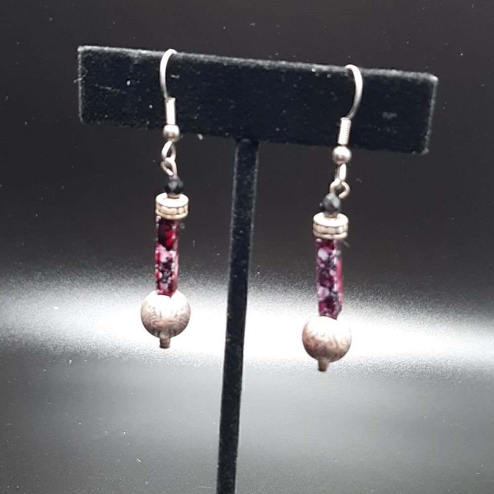 Silver and purple stone dangle earrings